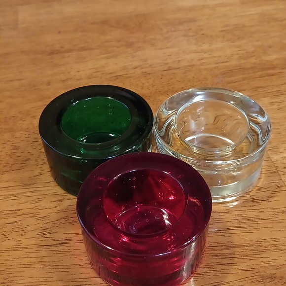 Heavy Glass Holiday candle holders green/Red/White - Picture 2 of 5